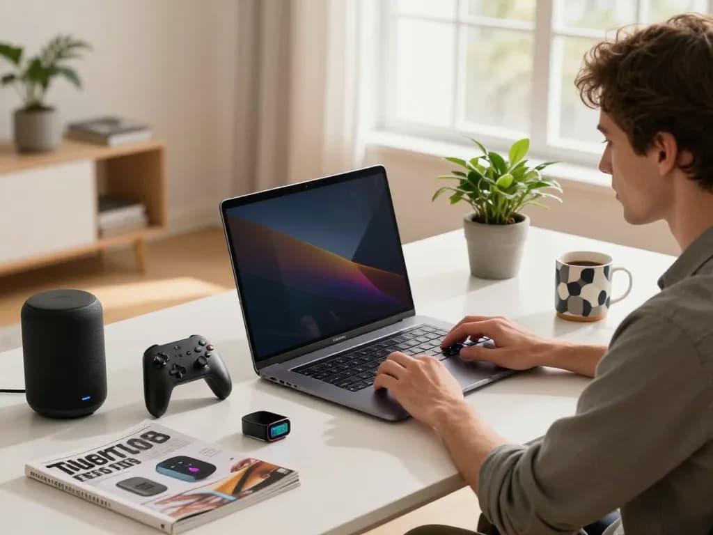 Engaging scene showcasing affordable tech gadgets in a modern workspace.