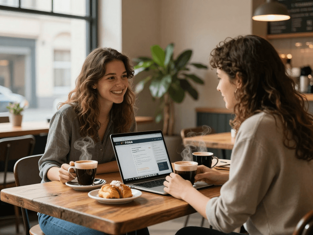 f168 dating couple connecting over coffee in a cozy café
