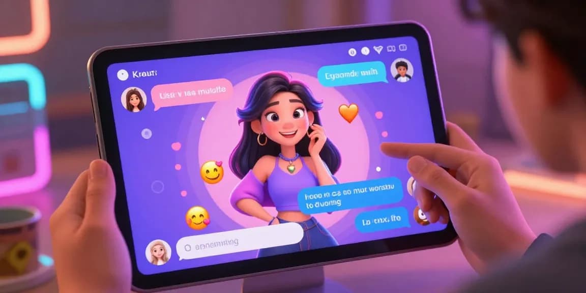 Engaging NSFW AI chat interaction with expressive avatars and vibrant visuals.