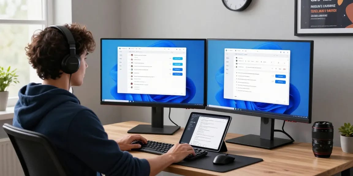 A professional developer engaging with the Telegram Web Version in a modern workspace showcasing an inspiring tech environment.