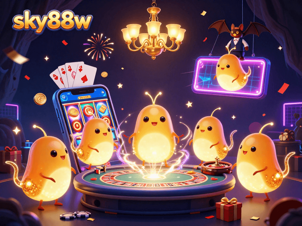 Experience vibrant excitement with sky88w's immersive casino scene showcasing captivating game elements.