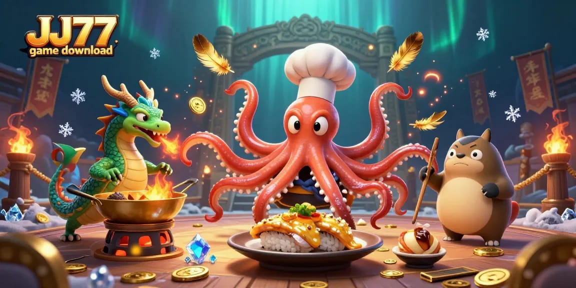 Experience JJ77 game download with a vibrant 3D casino scene blending fantasy and entertainment.
