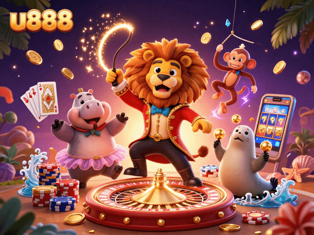 u888 players experience the thrill of winning with festive 3D casino characters and golden coins