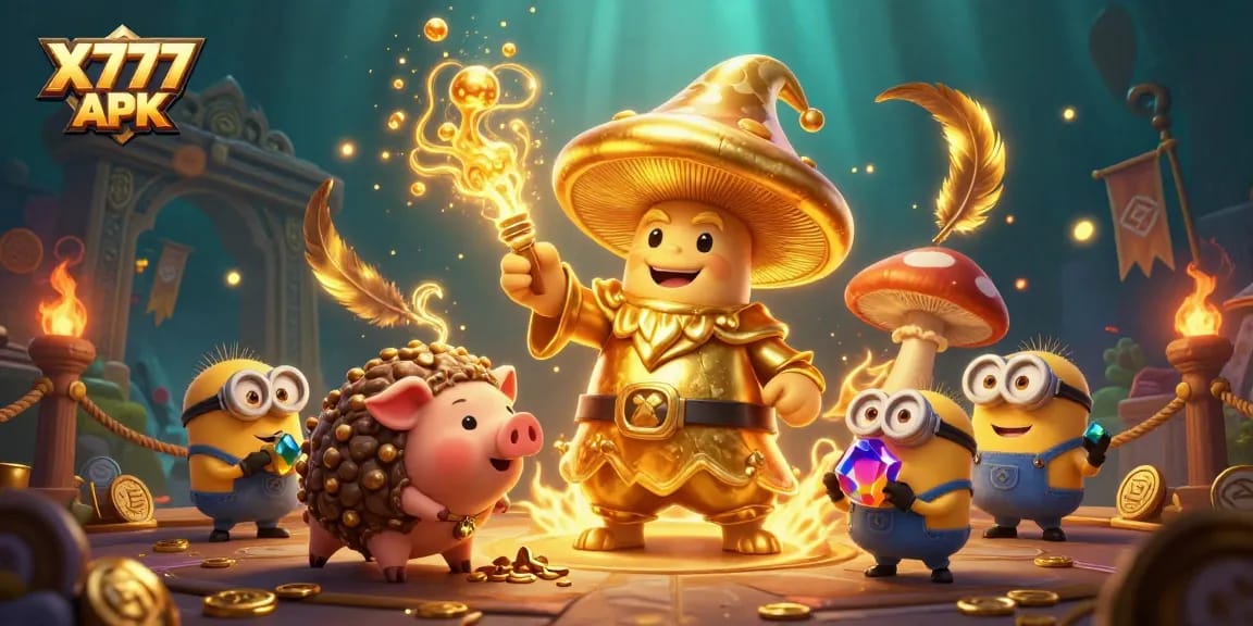 Experience thrilling gameplay with X777 APK, featuring vibrant characters and dynamic casino elements.