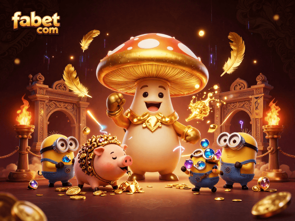 Engage with fabet com's vibrant 3D illustration of a wizard and treasures in a magical casino setting.