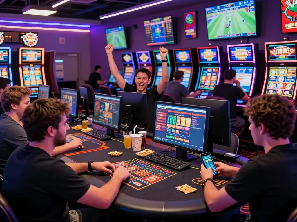 Exciting virtual casino game scene showcasing MM88 players cheering and interacting.
