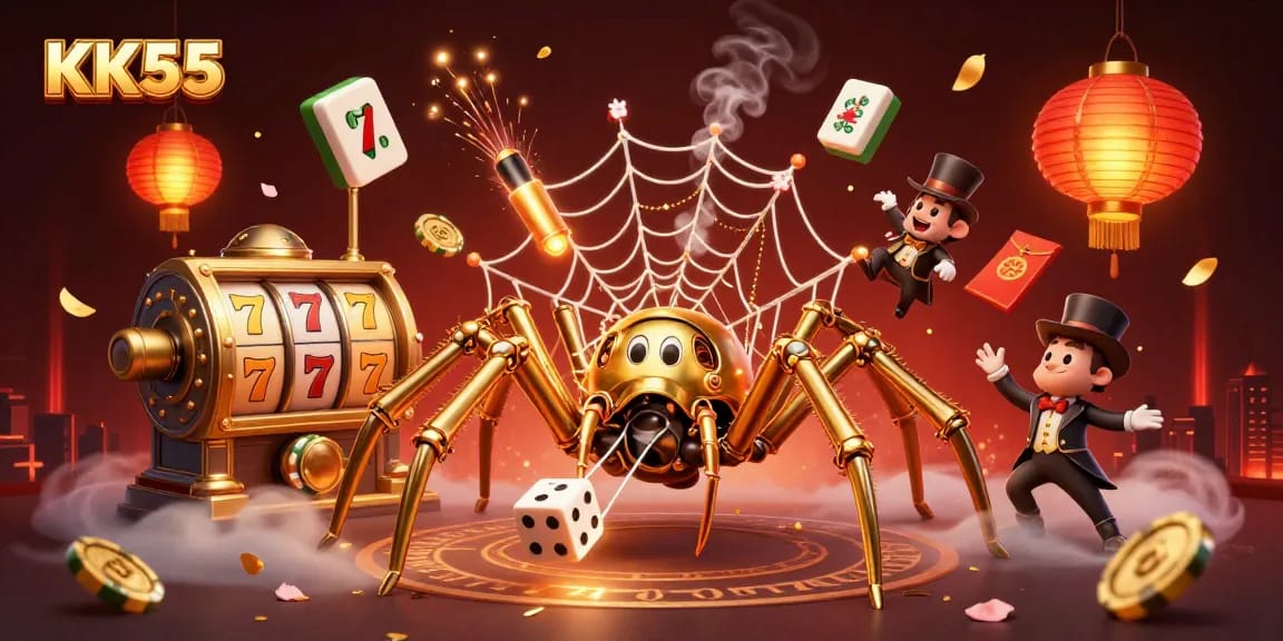 Experience thrilling gameplay with KK55 in a vibrant, dynamic casino scene packed with 3D elements.