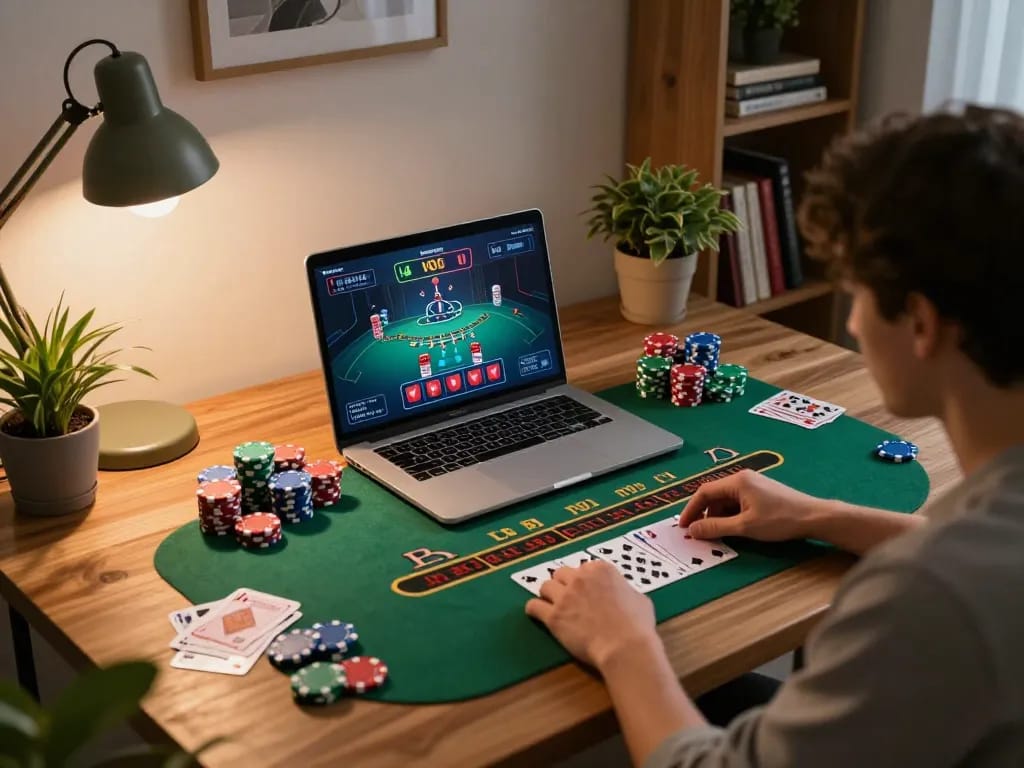person strategizing for online games at uk88in while enjoying a cozy home atmosphere
