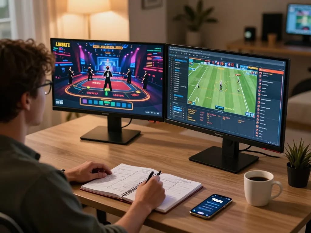 Engaging gaming setup with online 79sodo app showing live dealer options and strategy notes