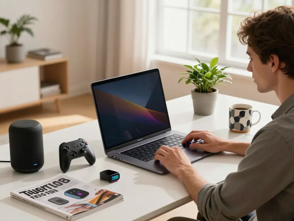 Engaging scene showcasing affordable tech gadgets in a modern workspace.