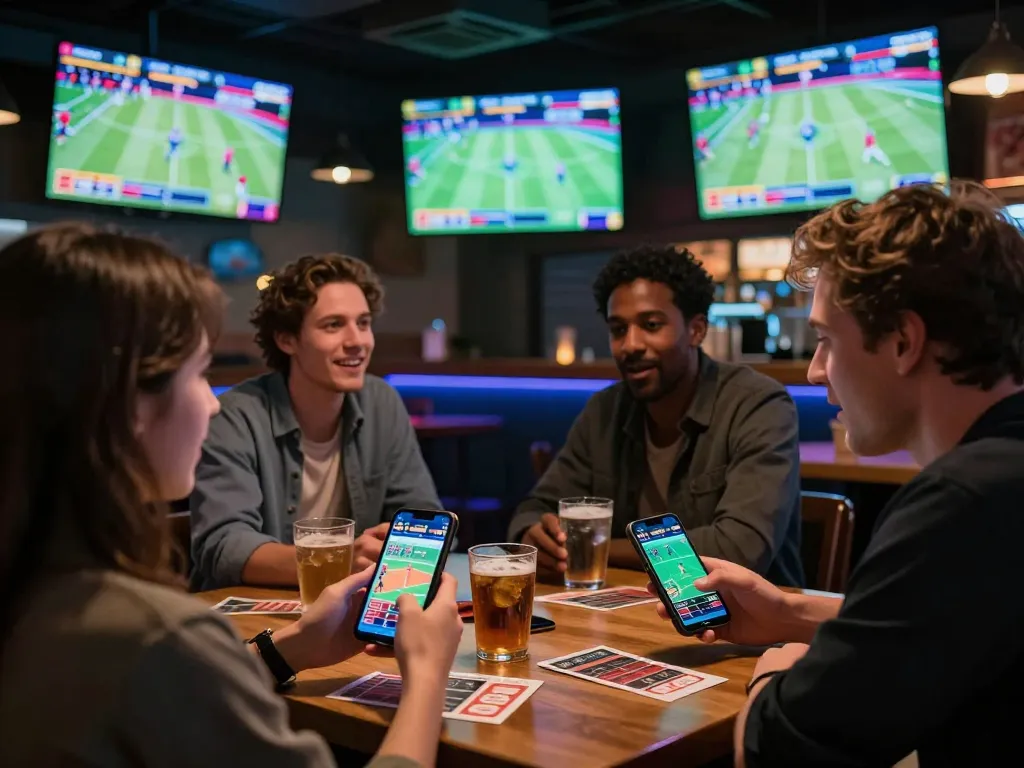 Experience the thrill of sports betting with red88 as friends analyze matches in an upscale bar.