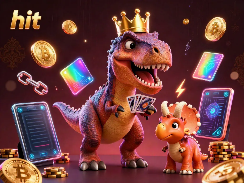 Experience hit excitement with a T-Rex shuffling cards and dinosaurs stacking chips in a vibrant casino scene.