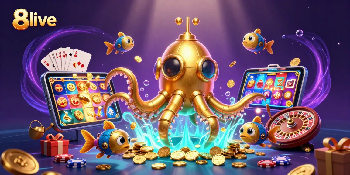 Experience thrilling victories in 8live with a vibrant underwater casino scene filled with golden treasures.