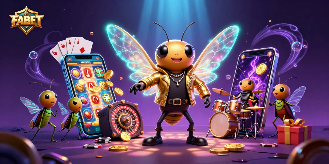 Experience thrilling FABET casino action with a vibrant 3D illustration featuring a rock star and game elements.