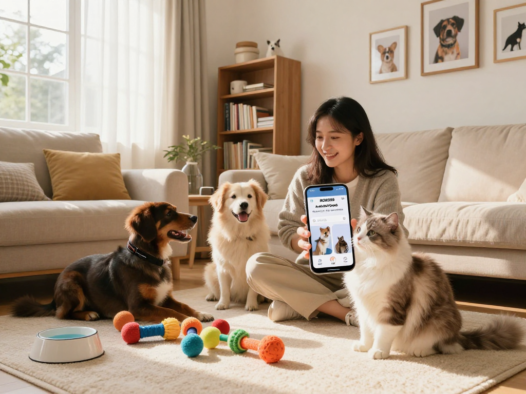 Engaging pet care scene showcasing ROKOK88 Anabul Squad community app with pets around and a warm ambiance.