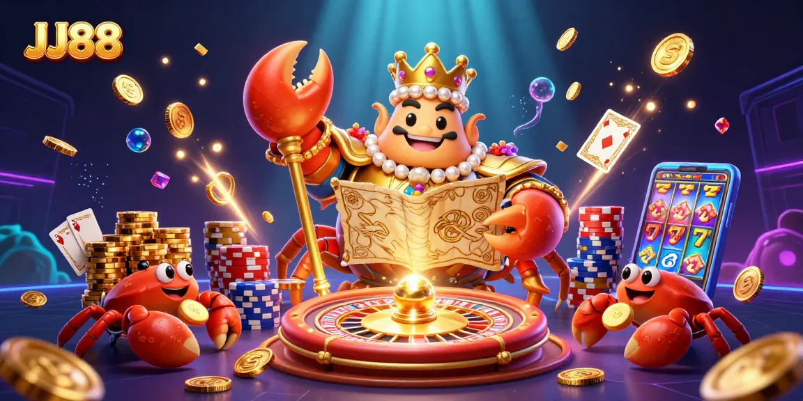 Engage in thrilling gameplay at JJ88's lively casino with vibrant scenes of gold and treasure.