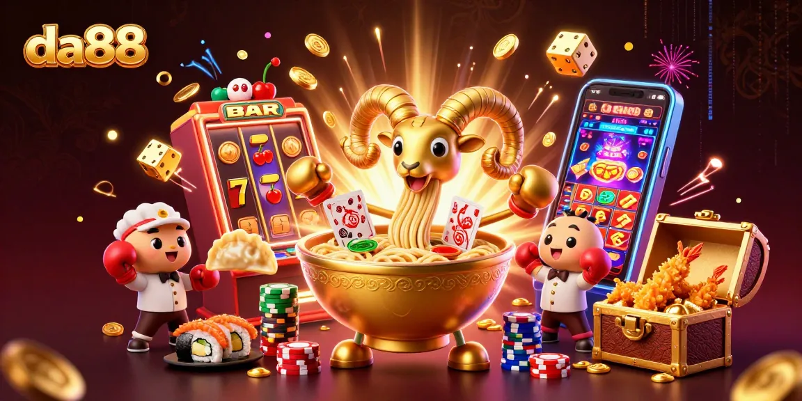 Experience casino excitement with da88's vibrant 3D illustration featuring interactive game elements and fun characters.
