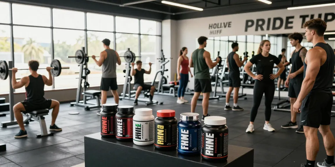 Prime Pharma Steroïden Winkel met gemotiveerde sporters die hun krachttraining en fitnessroutine bespreken.