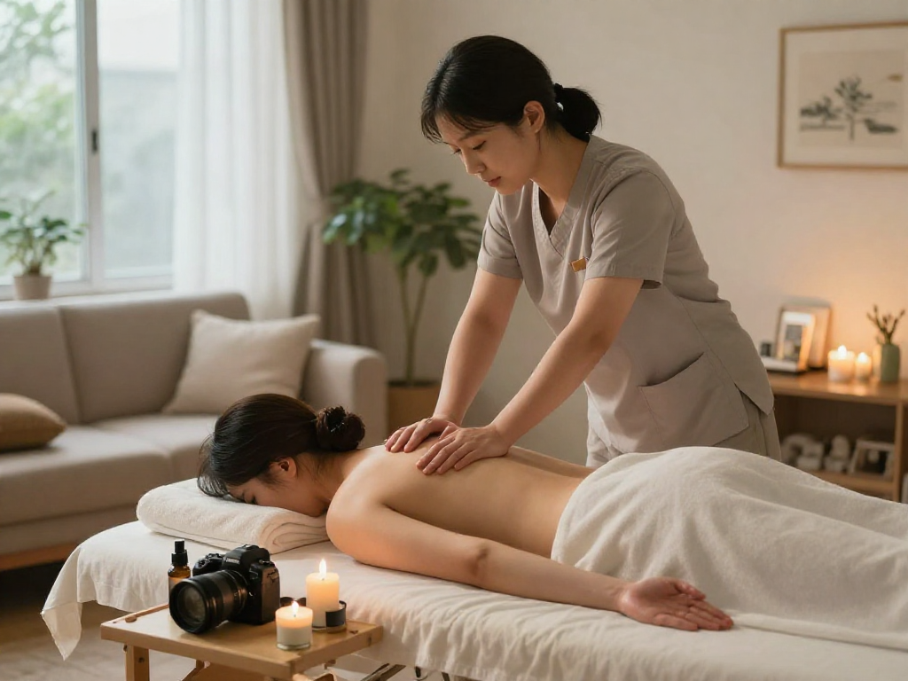 Premium 강동구출장마사지 experience in a serene home environment with a therapist and relaxing ambiance.