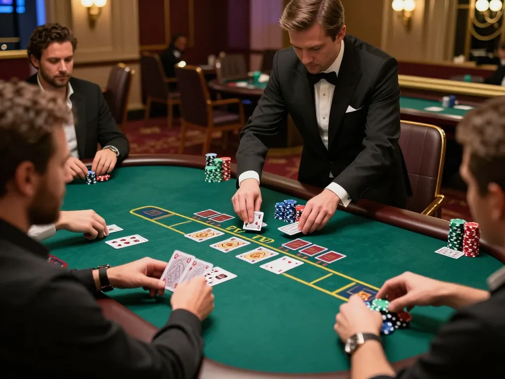 Engaging players at a blackjack table during a thrilling 789win game session in an upscale casino
