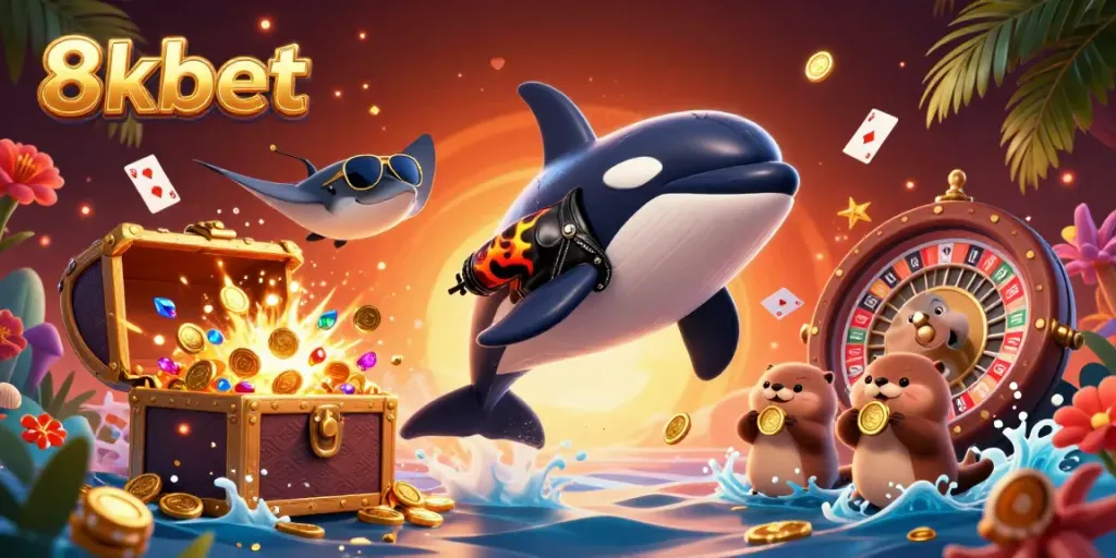 Experience thrilling gameplay at 8xbet with a vibrant underwater casino scene featuring colorful characters and game elements.