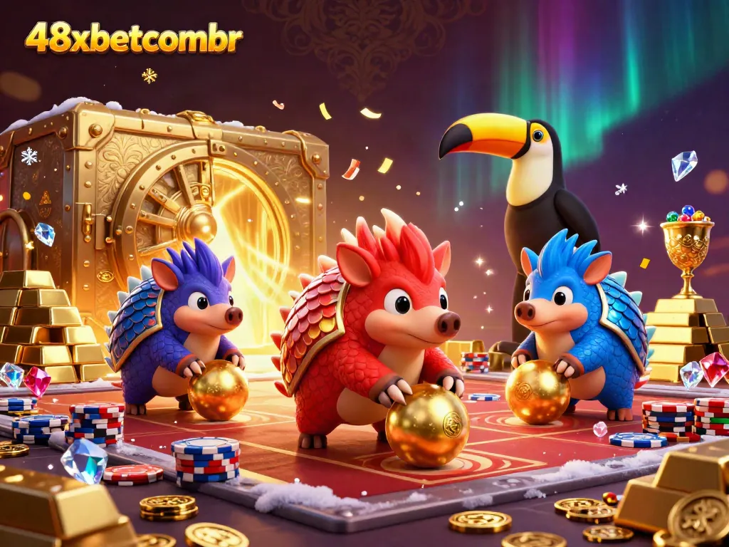 Join the fun at 48xbetcombr with rival pangolins rolling golden balls as slots spin
