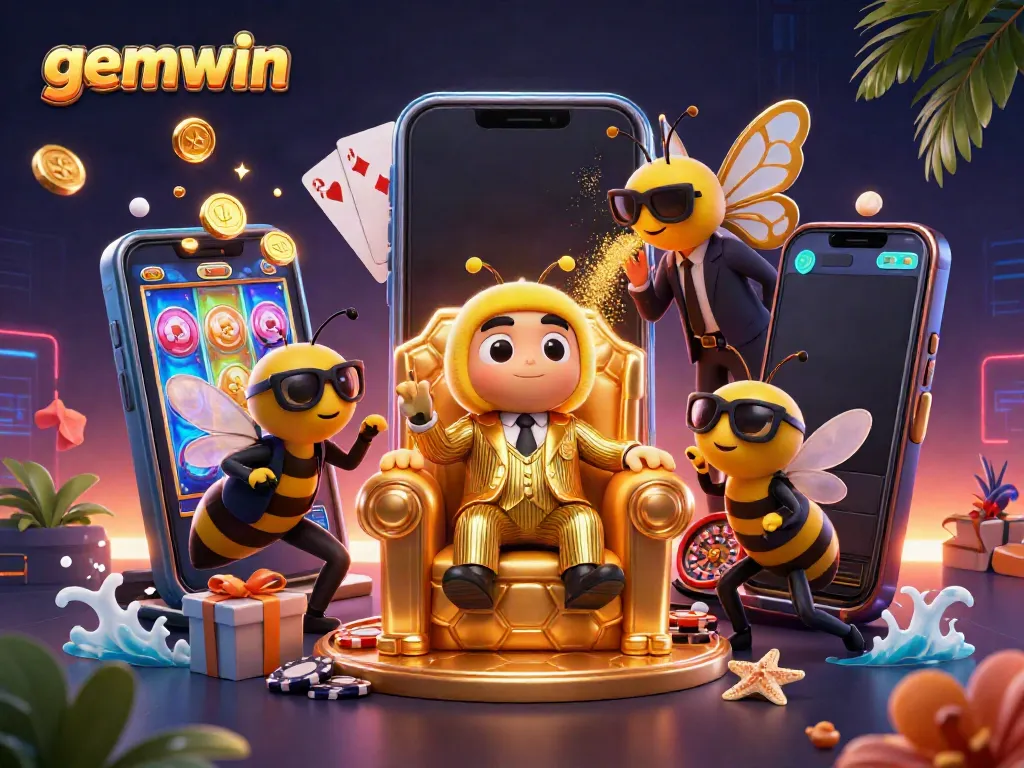 Experience exciting gaming at gemwin with a 3D illustration of a thrilling cartoon slot game.
