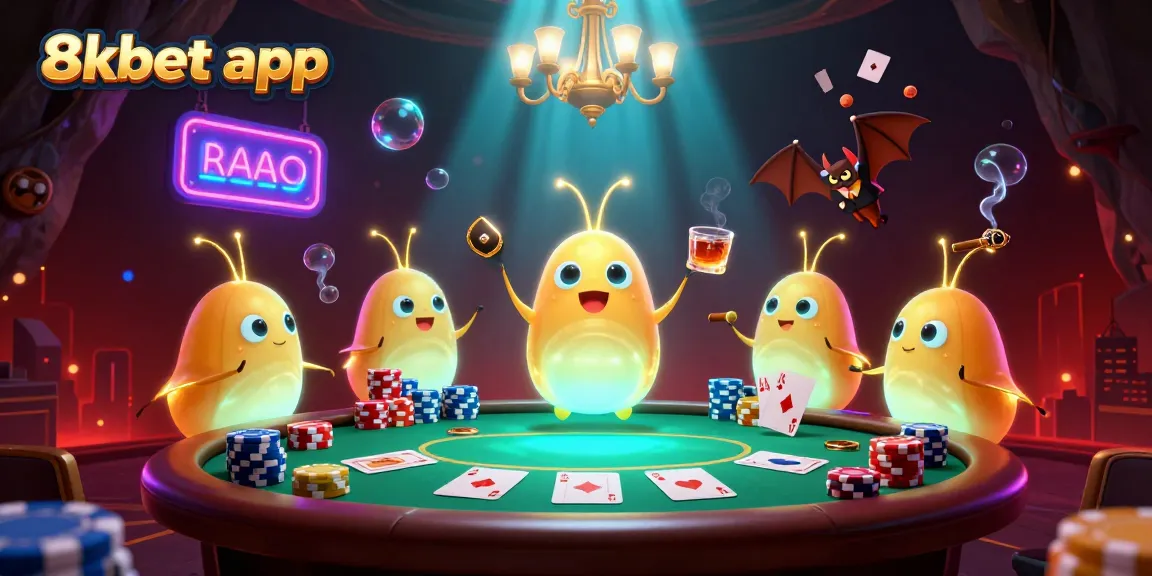 Experience the excitement of 8xbet app with vibrant glowworms lighting a cave casino scene.