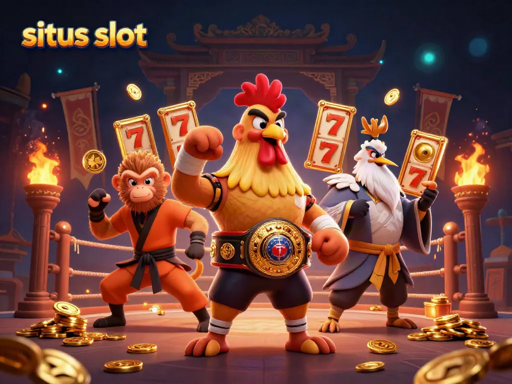 Experience excitement with situs slot featuring a fierce rooster, monkey martial artist, and crane master.