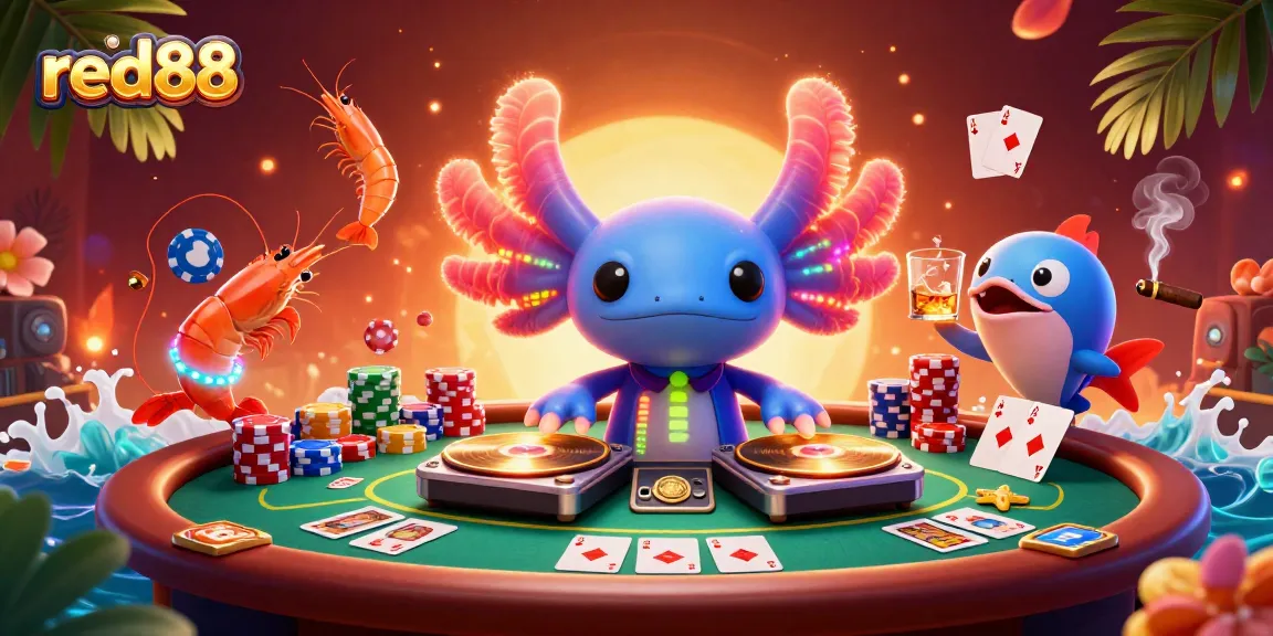 Join the action at red88, featuring vibrant casino dynamics with a cartoon DJ and lively sea creatures.