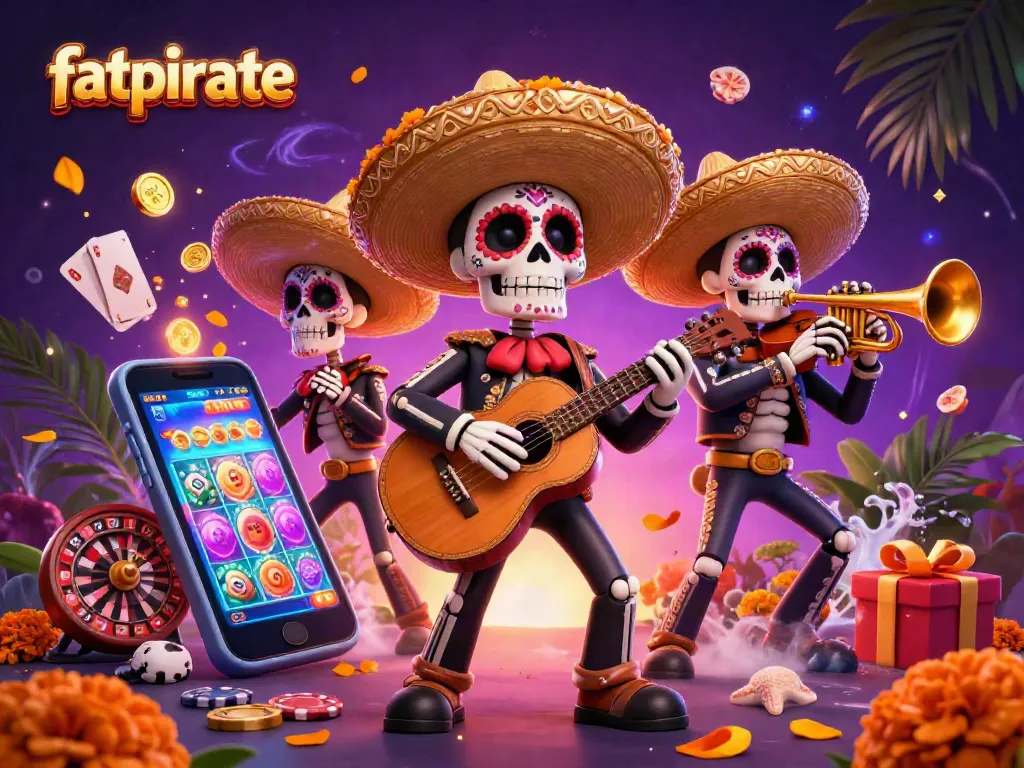 Experience the vibrant energy of fatpirate with a festive mariachi scene surrounded by colorful casino elements.