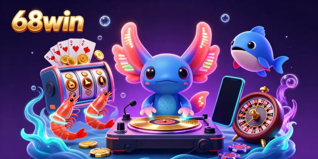 Experience vibrant gaming with 68win's dynamic underwater casino scene, showcasing colorful prizes and excitement.