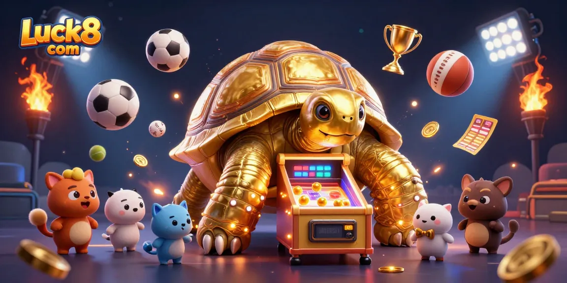 Engage with Luck8 com's thrilling action featuring a colossal pinball tortoise and dynamic sports elements.