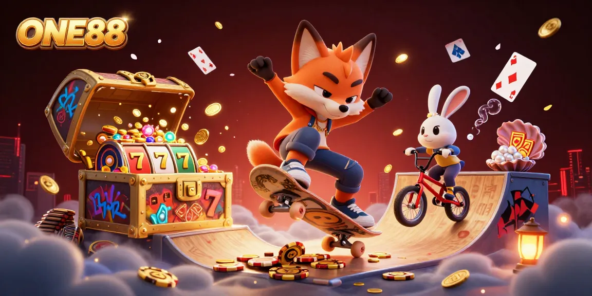 Engage with the excitement of ONE88 by spinning golden slot reels in this vibrant 3D casino adventure.