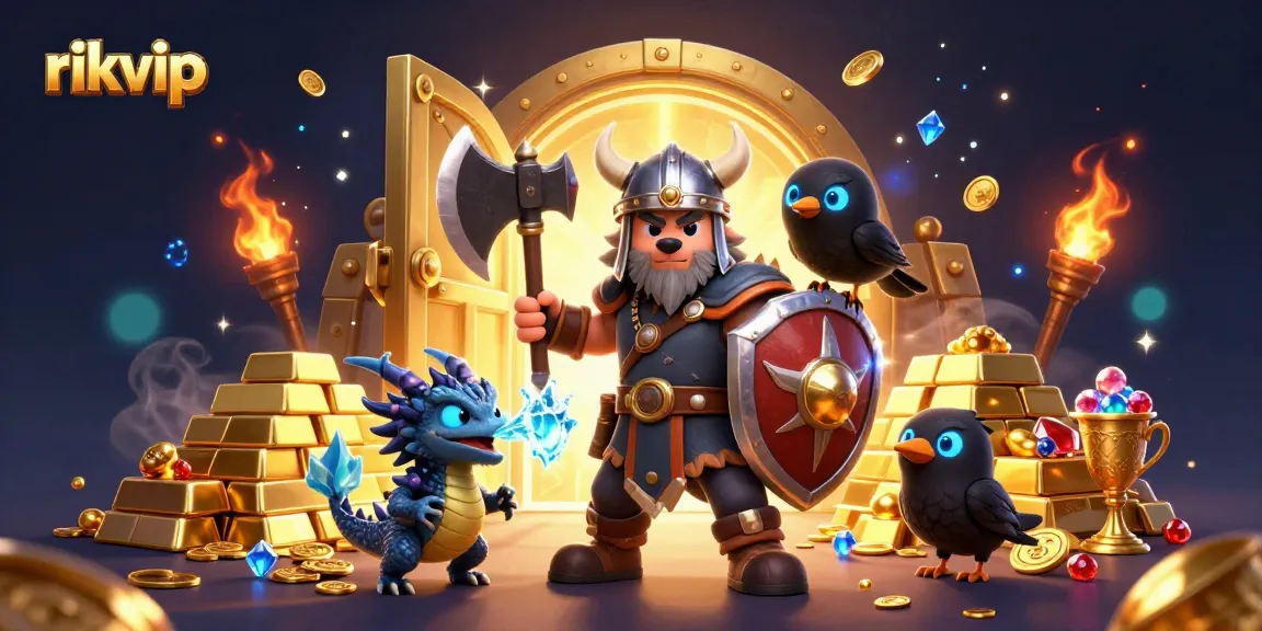 Experience thrilling gameplay with rikvip, where a Viking wolf warrior and dragon guard treasure in an epic casino scene.