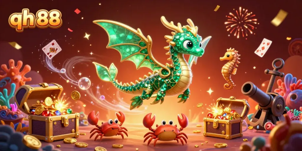 Experience vibrant gameplay with qh 88, showcasing exciting casino elements like floating cards and treasure.
