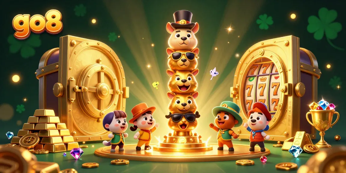 Spin and win with go8's vibrant illustration of dynamic casino features and golden treasures.