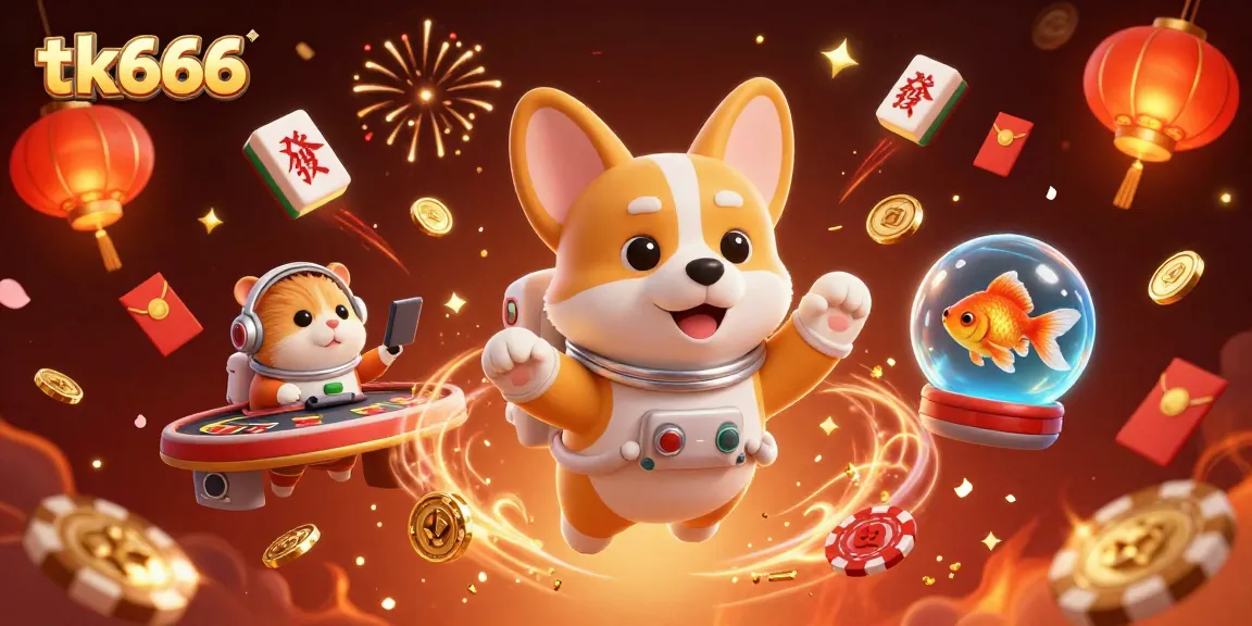 Experience thrilling gaming at tk666 with a 3D cartoon astronaut and a floating casino scene filled with excitement.