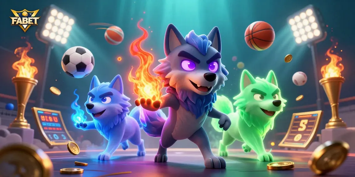 Place bets with FABET: a dynamic casino scene featuring ghostly wolves and sports elements.